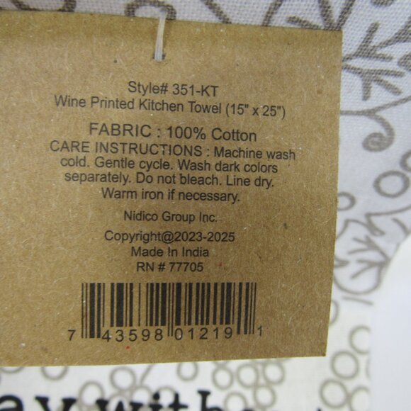 Kitchen Towel Set Of 2 Cotton Dish Towels Wine Theme Funny Novelty Print NWT   H - Picture 3 of 4